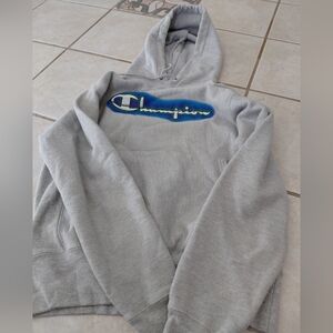 Vintage Champion Reverse Weave Gray Hoodie Sweatshirt Small Spray Paint Logo